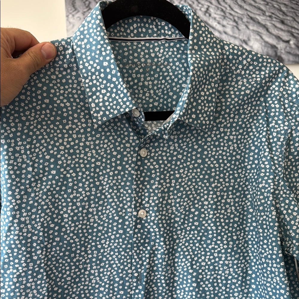 Adolfo Dominguez Blue and White Casual Button Down Shirt